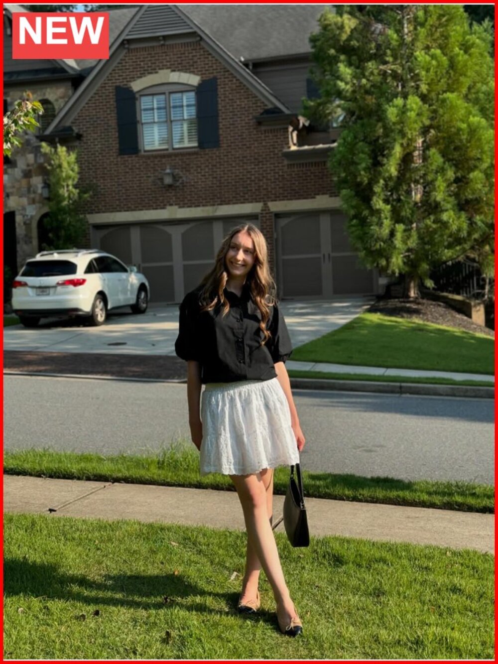 Women's Cotton Button Down Shirt with Puff Sleeves - Loose Fit Summer Top - Picture 5 of 6